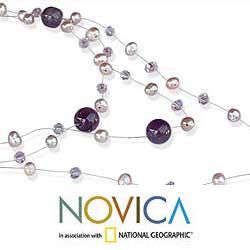 'Gossamer Violet' Freshwater Pearl Amethyst Necklace (5 mm) (Thailand) Novica Necklaces