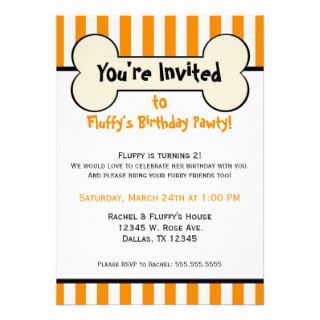 Dog Bone Orange Striped Birthday Party Invitation