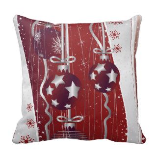 Red, silver Christmas balls, stars and snowflakes Pillow