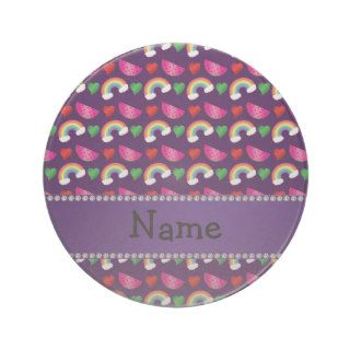 Custom name purple watermelons rainbows hearts beverage coaster