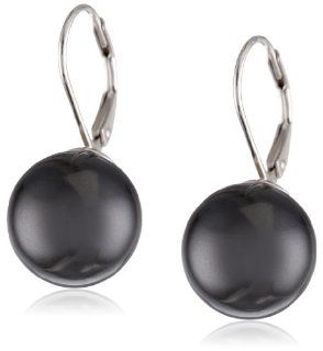 Sterling Silver Black Shell Pearl Lever Back Earrings Jewelry