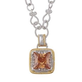 La Preciosa Two tone Champagne and Clear Cubic Zirconia Charm Necklace La Preciosa Cubic Zirconia Necklaces