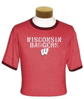 Wisconsin Badgers Ringer T Shirt (Red, X Large)  Athletic T Shirts  Clothing