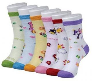 Lot Of 6 Pairs Assorted Computer Design Kids / Girls Socks, 00 12 (Small), Pink / Purple / Green / Blue / Orange / Red Clothing