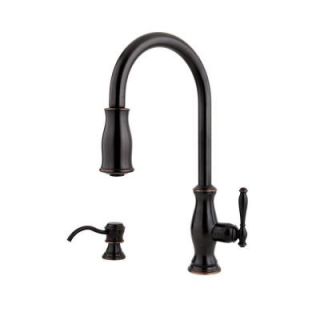 Pfister Hanover 1 Handle Pull Down Sprayer Lead Free Kitchen Faucet in Tuscan Bronze with Soap Dispenser F 529 7TMY