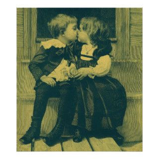 Vintage Children, Love, Romance, an Innocent Kiss Poster