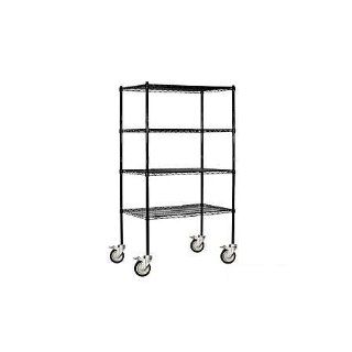 Wire Mobile Shelving Finish Black, Size 69" H x 36" W x 18" D  Storage Cabinets 