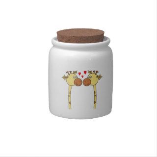 Two Giraffes with Red Love Hearts. Cartoon Candy Dish