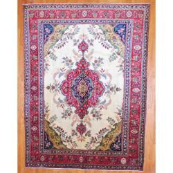 Persian Hand knotted Tabriz Ivory/ Red Wool Rug (9'9 x 13'1) 7x9   10x14 Rugs