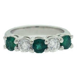 14k Solid Gold 5 Stone Diamond Emerald Ring (0.75 cts.tw) Right Hand Rings Jewelry