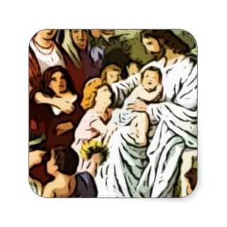Jesus blessing the children square stickers