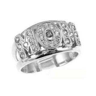 14k White Gold, Bold Mom Mother's Ring with Sparkly Lab Created Stones Jewelry