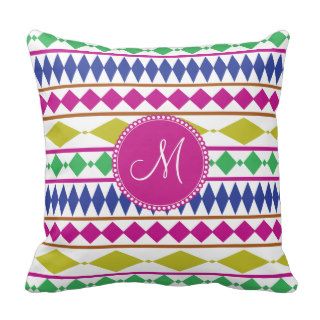 Colorful Magenta Monogram Tribal Pattern Throw Pillows
