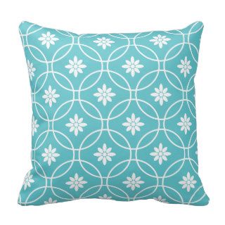 Teal White Geometric Floral Pattern Throw Pillows