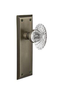 Nostalgic Warehouse NYKOFC 40 AP Privacy New York Plate with Oval Fluted Crystal Knob and without Keyhole, Antique Pewter   Doorknobs  