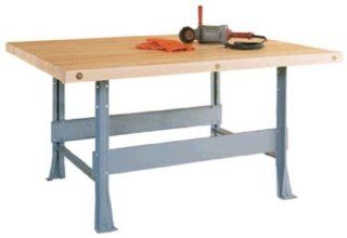 4 Station Steel Workbench With Maple Butcher Block Square Edge And 0 Vises    