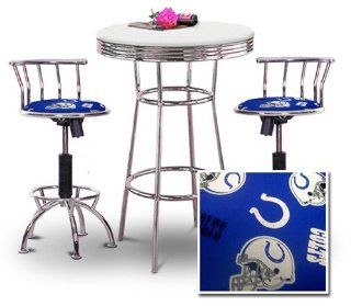 Chrome Bar Table & 2 Chrome Adjustable 24" 29" Indianapolis Colts Fabric Seat Barstools  