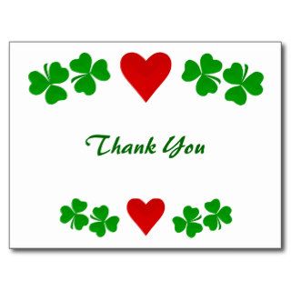 Thank You Irish Shamrock border with red heart Post Cards