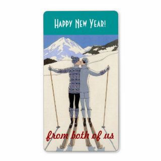 skiers kiss   happy new year both of us personalized shipping label