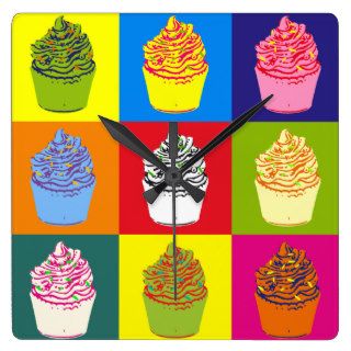 Cute & colorful cupcakes pattern pop art style square wall clocks