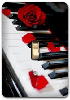 Red Rose Piano Music Design Metal Light Switch Plate Cover Single Home Decor 354  