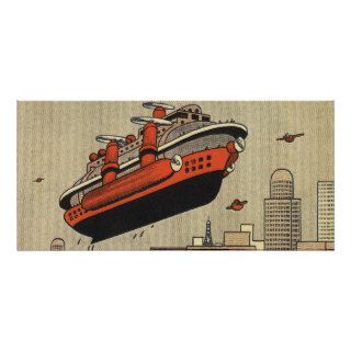 Vintage Science Fiction Helicopter Cruise Ship Poster