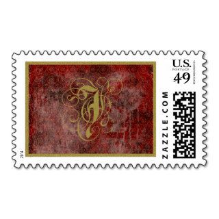 Antique Goth Syle Monogrammed Cards, Letter J Postage Stamp