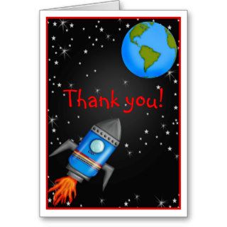 Outer Space rocket ship  thank you Note card