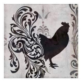 Ornate Rooster Country Kitchen Wall Decor Poster