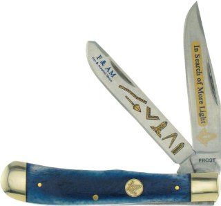 Frost Cutlery & Knives 14312MAS3 Masonic Trapper Pocket Knife with Blue Smooth Bone Handles Sports & Outdoors