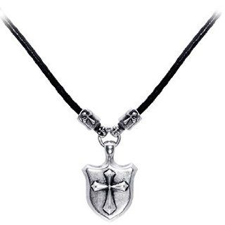 Oxidized Sterling Silver Stigma Cross Shield Necklace Jewelry