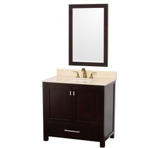 Wyndham Collection Abingdon 37 in. Vanity in Espresso with Marble Vanity Top in Ivory and Mirror WCA151536ESIVMI