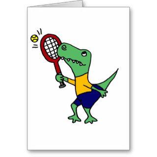 UV  Funny T Rex Dinosaur Playing Tennis Cartoon Cards
