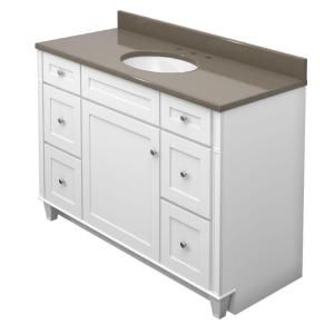 KraftMaid 48 in. Vanity in Dove White with Natural Quartz Vanity Top in Tuscan Grey and White Sink VC4821L6S3.BAS.7131SN
