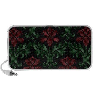 Cross stitch floral pattern portable speakers