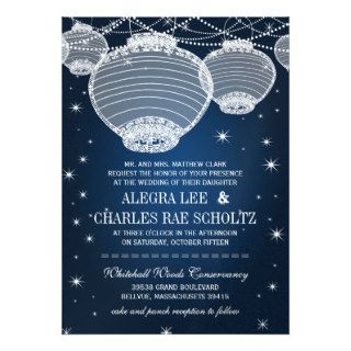 Night Wedding Navy Paper Lanterns Under the Stars Custom Invites