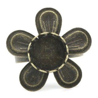 Housweety 10PCs Rings Adjustable Cabochon Setting Flower Bronze Tone 17.5mm(6/8")(US 7)