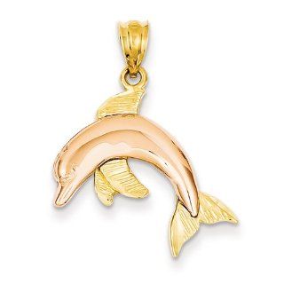 Dolphin Pendant in Rose & Yellow Gold   14kt   Fine   Two Tone   Unisex Adult Jewelry