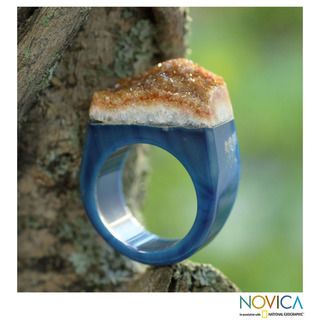 Handcrafted 'Scintillating' Drusy Quartz and Agate Ring (Brazil) Novica Rings