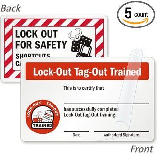 Lock Out Tag Out Trained Certificate (with Graphic) (Front) / Lock, 5 Cards / pack, 3.375" x 2.125" Industrial Warning Signs