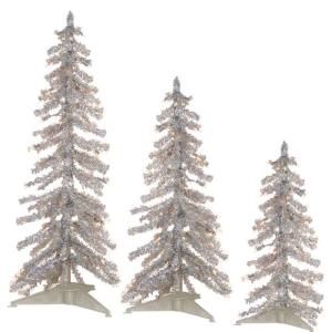 Sterling, Inc. 2 3 4 ft. Pre Lit Silver Tinsel Alpine Artificial Christmas Tree with Frosted Clear Lights (Set of 3) 2705 234i