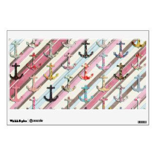 Hipster floral nautical anchors & pink stripes room sticker