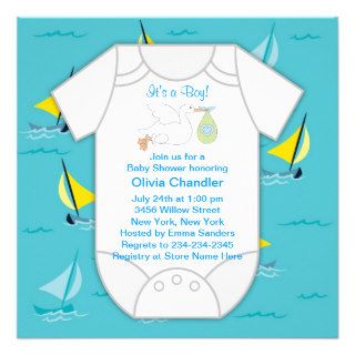 Blue Sailboats Baby Boy Shower Invitations