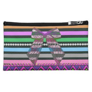 Pink Black Tribal Colorful Stripes Zebra Print Cosmetics Bags