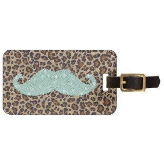 Funny Teal Green Bling Mustache And Animal Print Travel Bag Tags