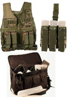 Ultimate Arms Gear Tactical Scenario Paintball Set Includes Marpat Woodland Digital Camo Camouflage Paintball Airsoft Battle Gear Tank   Armor Pod Vest + Triple Universal Paintball 3 Pods Drop Leg Carrier Pouch Utility Rig Harness System + New Generation 