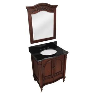 Pegasus Legacy 30 in. Vanity in Rich Mahogany Finish with Granite Vanity Top in Black with Sink and Mirror DISCONTINUED PEGFH 9061 BNS