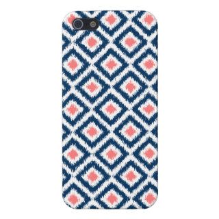 Navy Blue and Coral Diamond Ikat Pattern Cases For iPhone 5