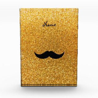 Personalized name mustache yellow glitter awards