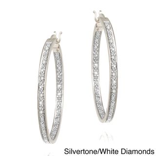 DB Designs Rhodium plated 1/10ct TDW Diamond Hoop Earrings (I J, I2 I3) DB Designs Diamond Earrings